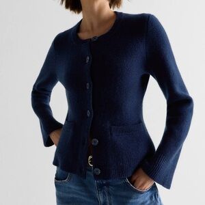 Quince Women’s 100% Mongolian Cashmere Structured Cardigan in Navy in XL 329